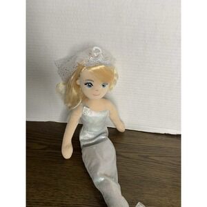 Aurora Plush Mermaid Doll Sparkly Silver Wedding Dress Tiara Veil Kids Toy